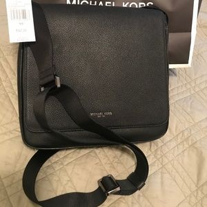 Michael Kors-black pebbled leather messenger bag New